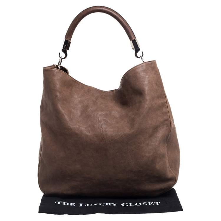 Pre Owned Yves Saint Laurent Brown Leather Large Roady Hobo