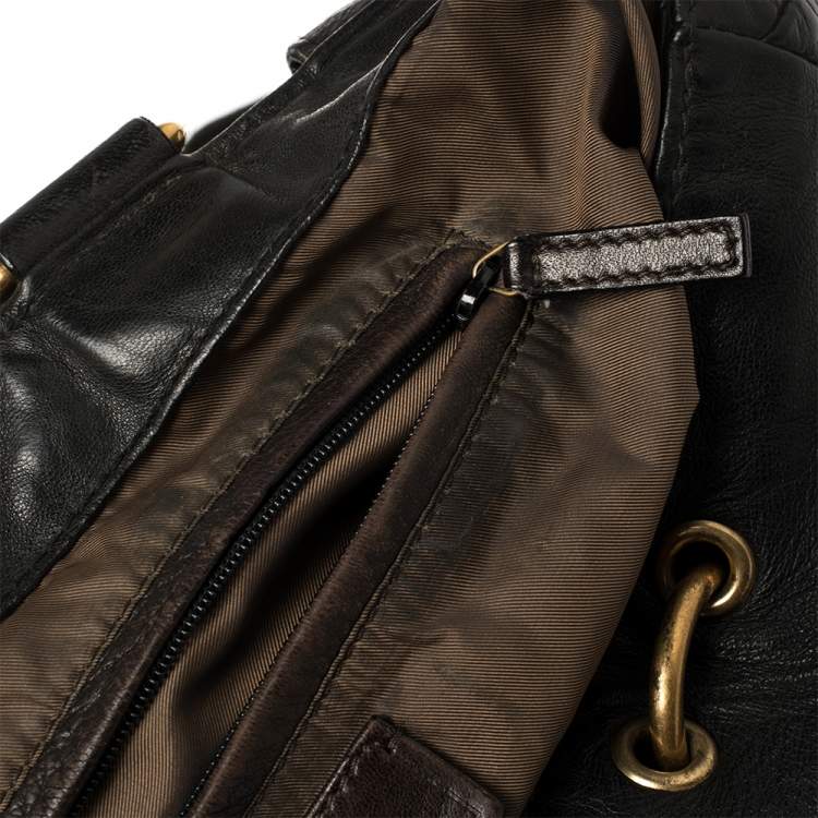 Pre Owned Yves Saint Laurent Black Leather Double Sac Y Tote