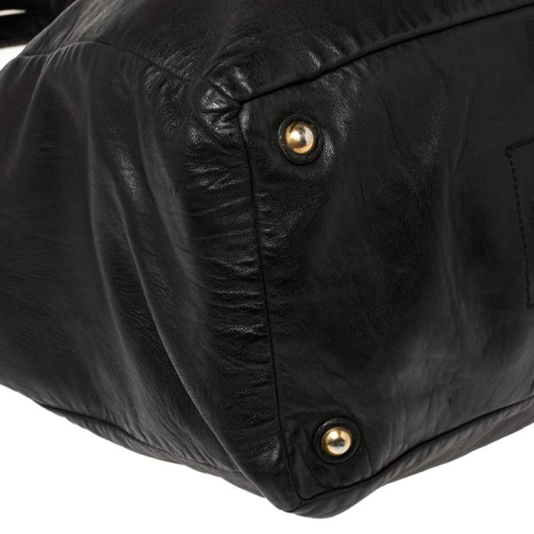 Pre Owned Yves Saint Laurent Black Leather Double Sac Y Tote
