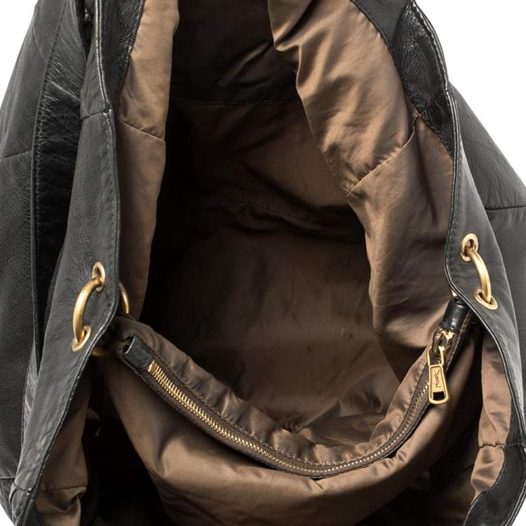 Pre Owned Yves Saint Laurent Black Leather Double Sac Y Tote