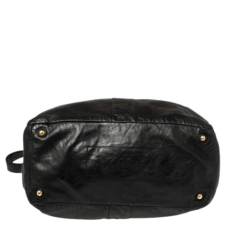 Pre Owned Yves Saint Laurent Black Leather Double Sac Y Tote