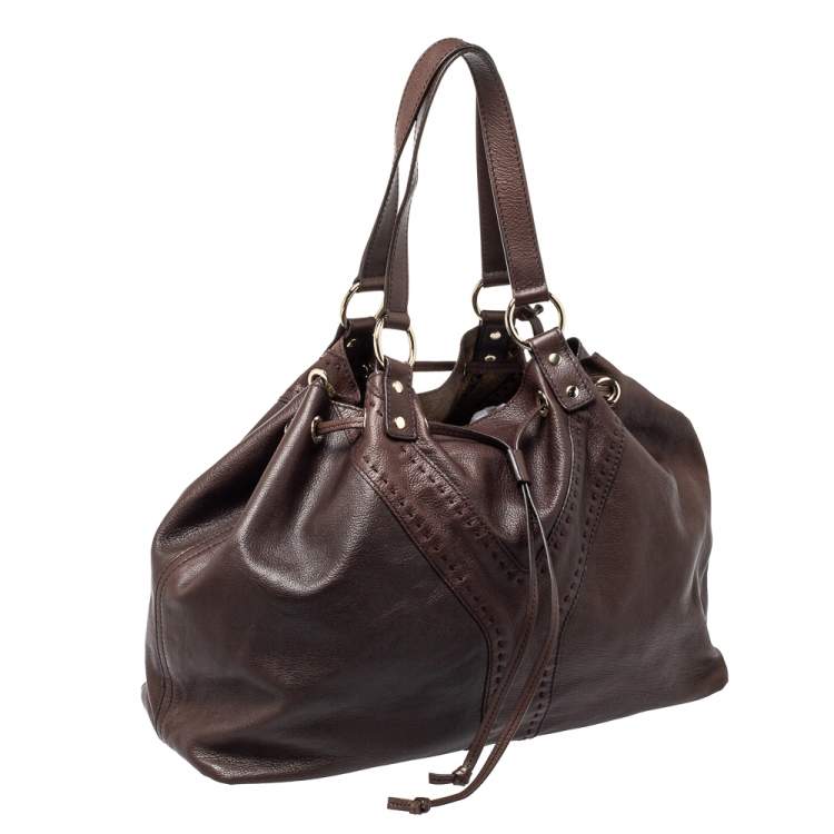 Pre Owned Yves Saint Laurent Brown/Metallic Gold Leather Reversible Double Sac Y Tote