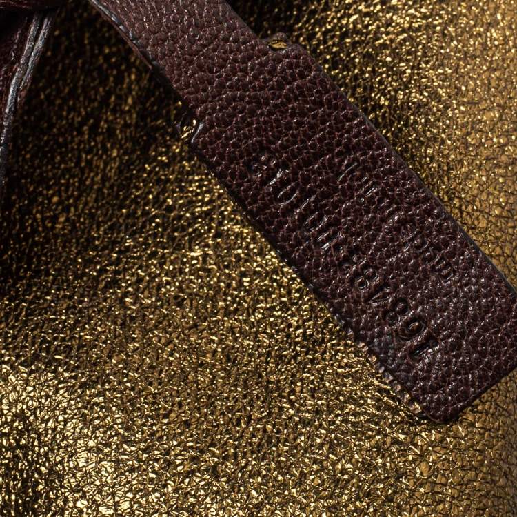 Pre Owned Yves Saint Laurent Brown/Metallic Gold Leather Reversible Double Sac Y Tote