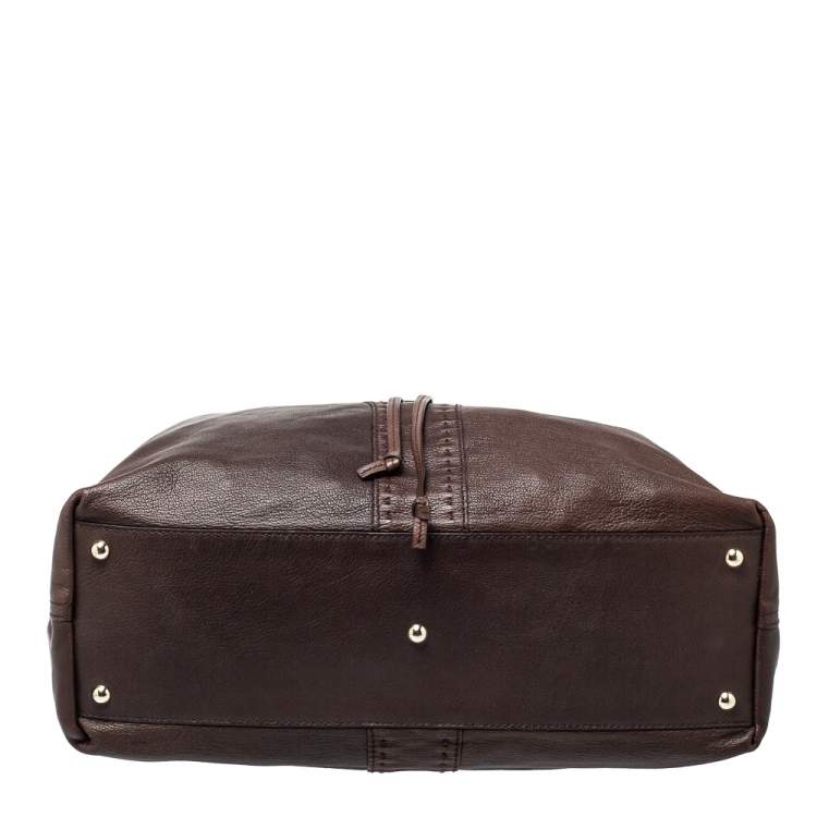 Pre Owned Yves Saint Laurent Brown/Metallic Gold Leather Reversible Double Sac Y Tote