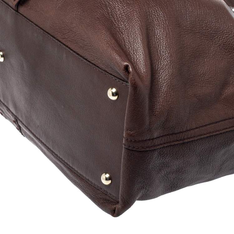 Pre Owned Yves Saint Laurent Brown/Metallic Gold Leather Reversible Double Sac Y Tote