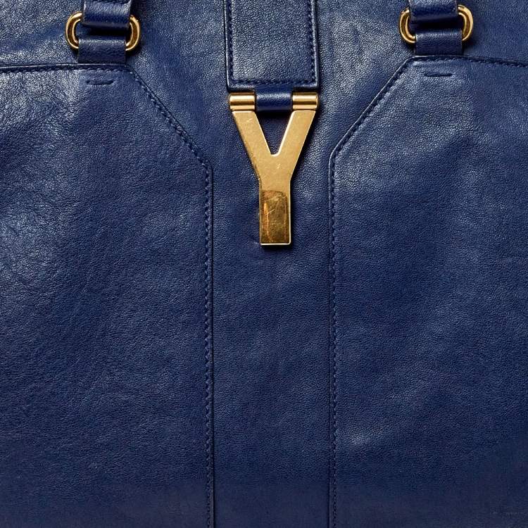 Pre Owned Yves Saint Laurent Navy Blue Leather Large Cabas Cabas Y-Ligne Tote