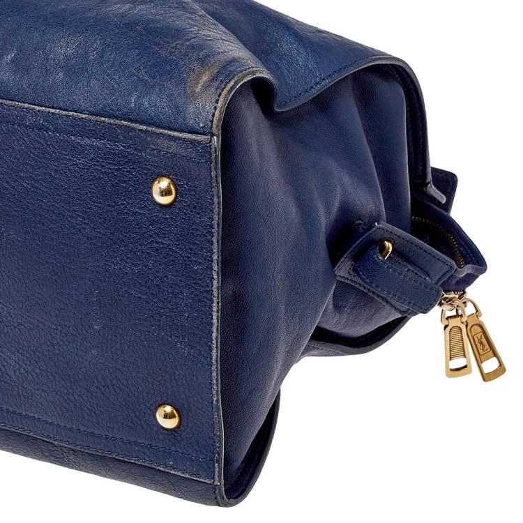 Pre Owned Yves Saint Laurent Navy Blue Leather Large Cabas Cabas Y-Ligne Tote