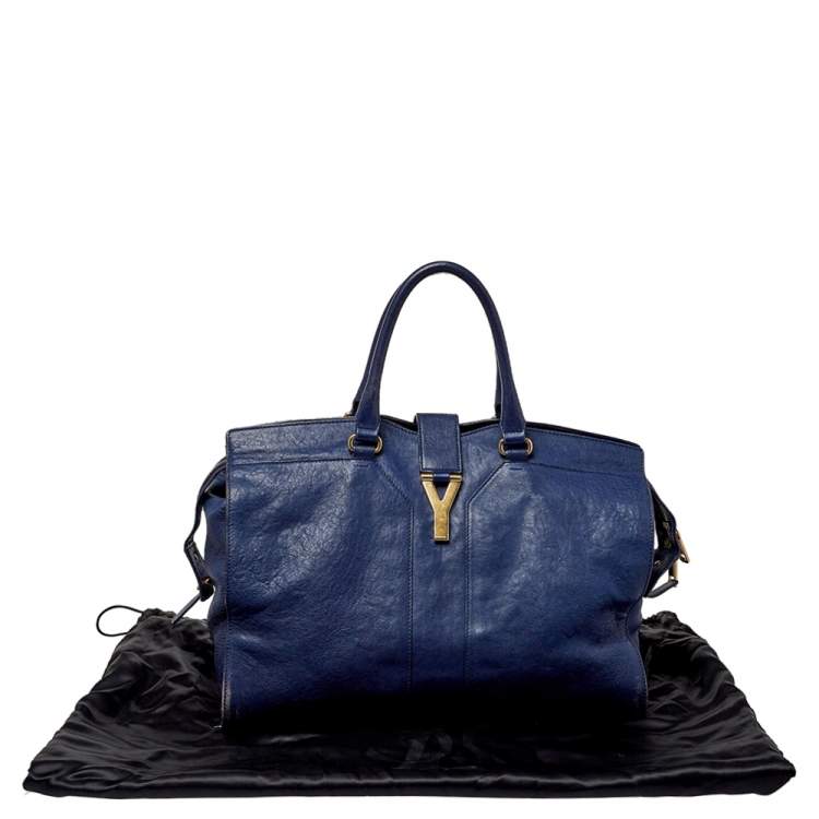 Pre Owned Yves Saint Laurent Navy Blue Leather Large Cabas Cabas Y-Ligne Tote