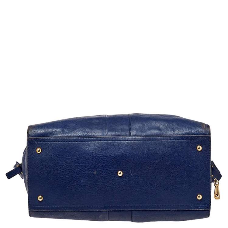Pre Owned Yves Saint Laurent Navy Blue Leather Large Cabas Cabas Y-Ligne Tote