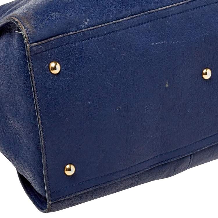 Pre Owned Yves Saint Laurent Navy Blue Leather Large Cabas Cabas Y-Ligne Tote