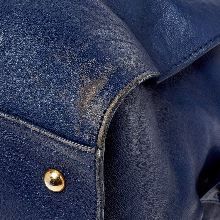 Pre Owned Yves Saint Laurent Navy Blue Leather Large Cabas Cabas Y-Ligne Tote