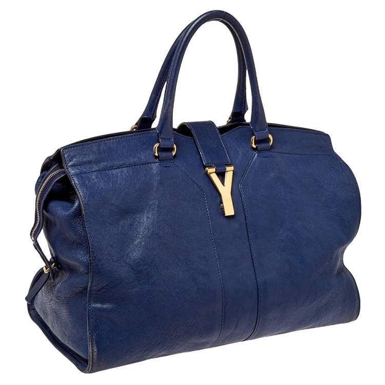 Pre Owned Yves Saint Laurent Navy Blue Leather Large Cabas Cabas Y-Ligne Tote
