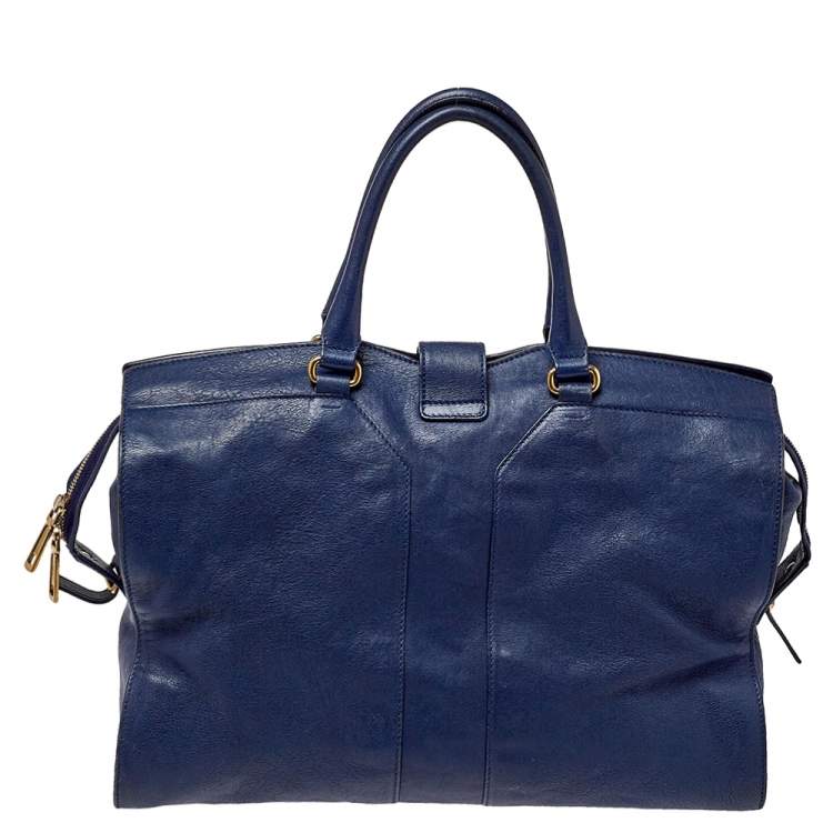 Pre Owned Yves Saint Laurent Navy Blue Leather Large Cabas Cabas Y-Ligne Tote