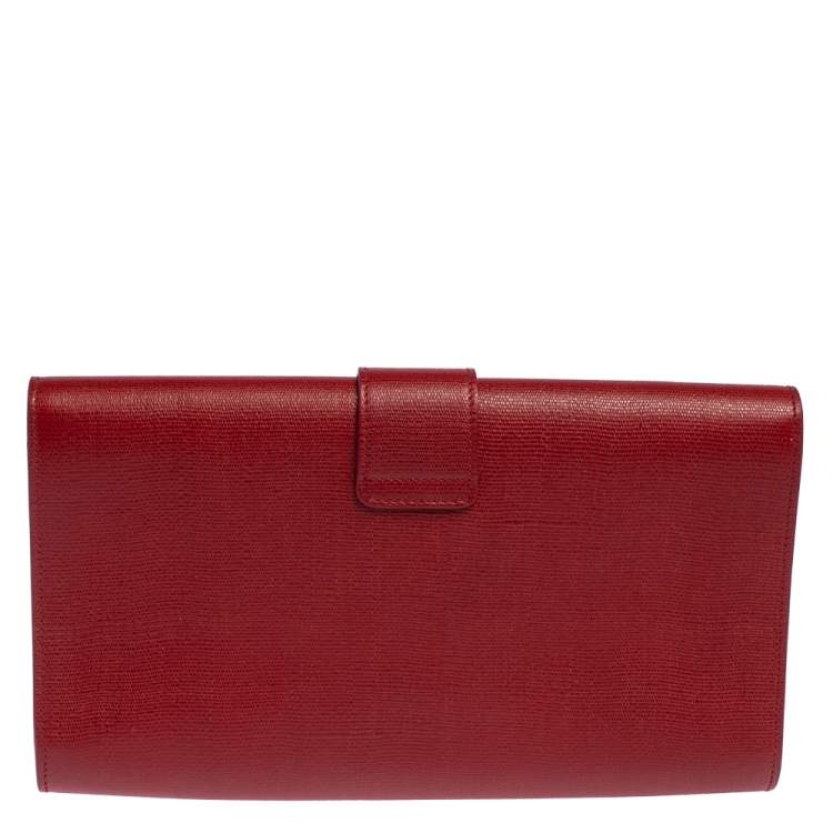 Pre Owned Saint Laurent Red Leather Y-Ligne Clutch