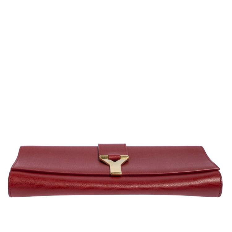 Pre Owned Saint Laurent Red Leather Y-Ligne Clutch