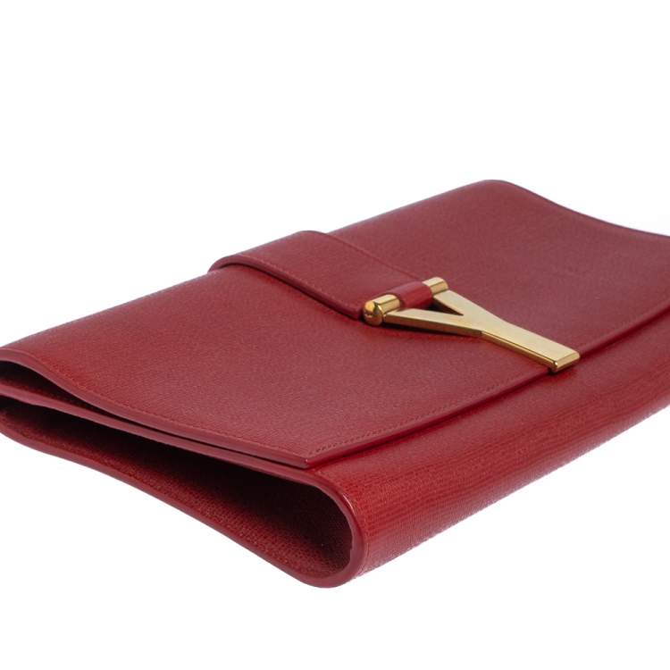 Pre Owned Saint Laurent Red Leather Y-Ligne Clutch
