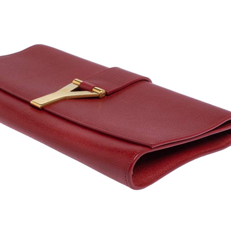 Pre Owned Saint Laurent Red Leather Y-Ligne Clutch