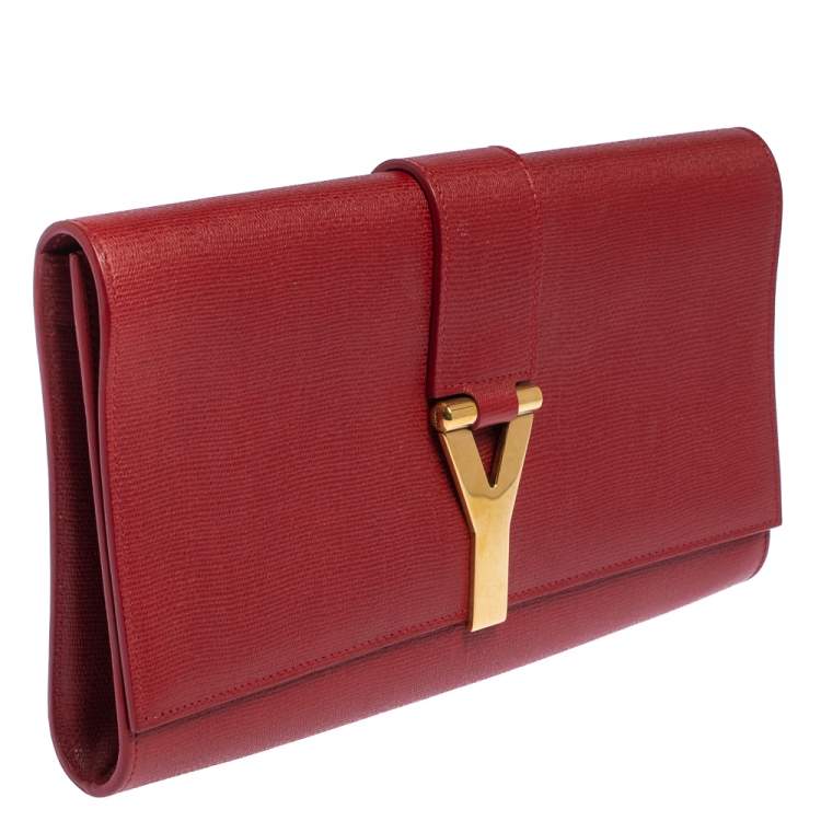 Pre Owned Saint Laurent Red Leather Y-Ligne Clutch