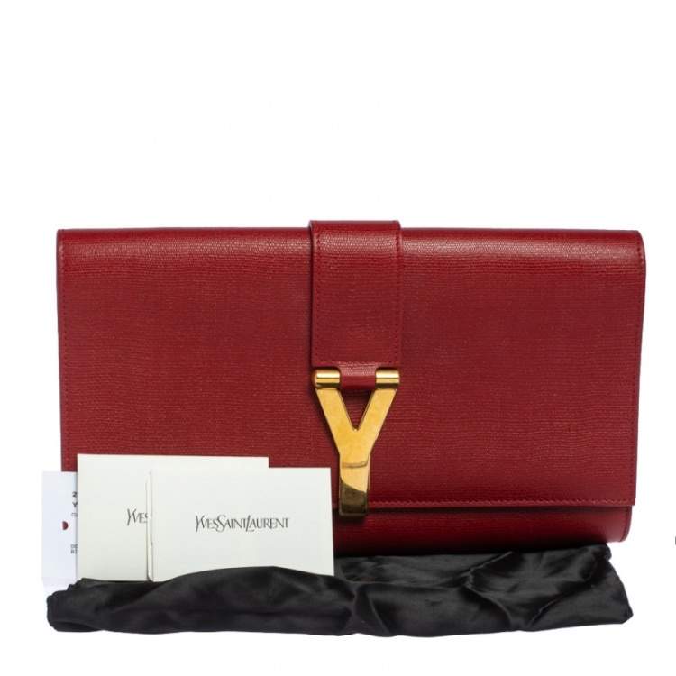 Pre Owned Saint Laurent Red Leather Y-Ligne Clutch