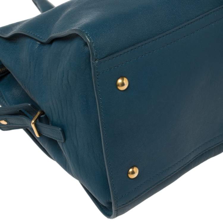 Pre Owned Yves Saint Laurent Paris Teal Blue Leather Large Y Cabas Chyc Tote