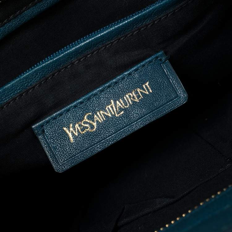 Pre Owned Yves Saint Laurent Paris Teal Blue Leather Large Y Cabas Chyc Tote