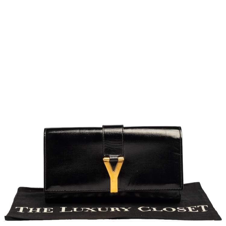 Pre Owned Yves Saint Laurent Black Patent Leather Y-Ligne Clutch