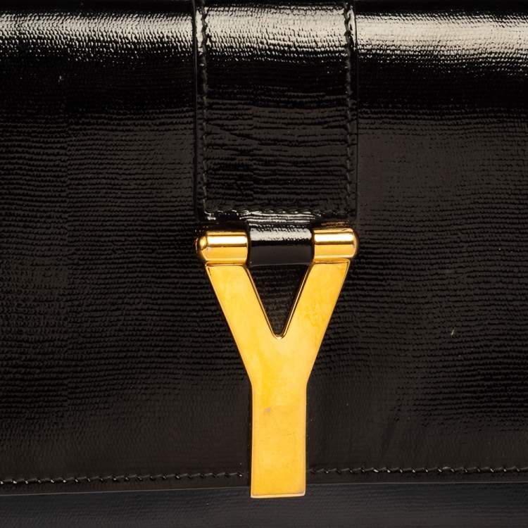 Pre Owned Yves Saint Laurent Black Patent Leather Y-Ligne Clutch