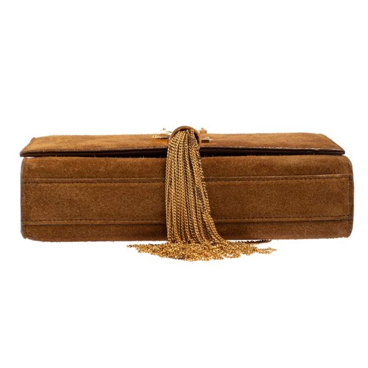 Pre Owned Saint Laurent Tan Suede Small Kate Tassel Chain Shoulder Bag