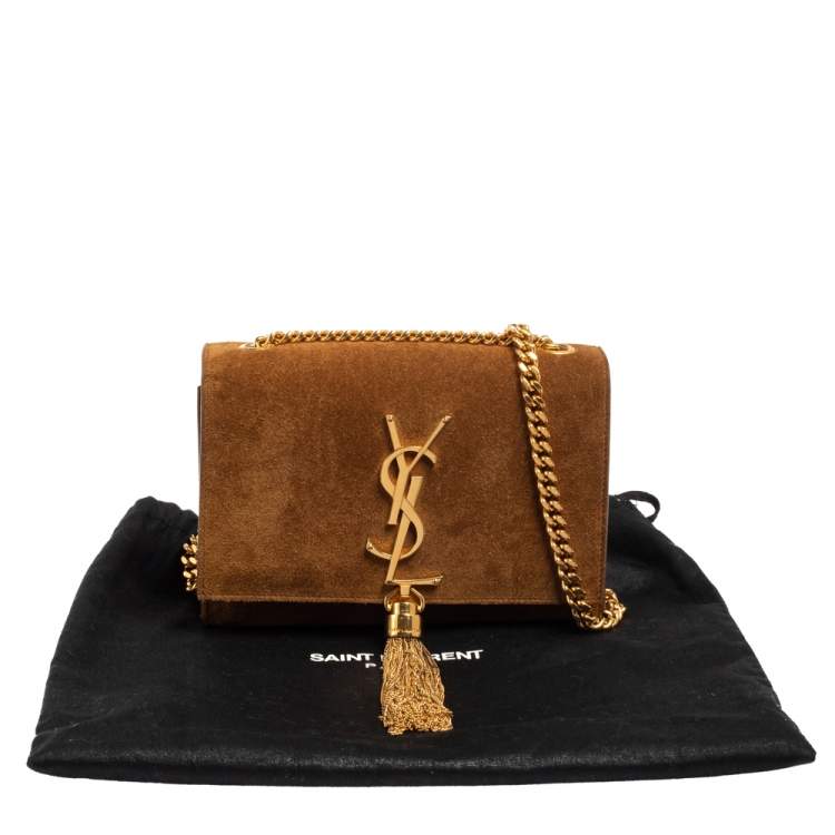 Pre Owned Saint Laurent Tan Suede Small Kate Tassel Chain Shoulder Bag