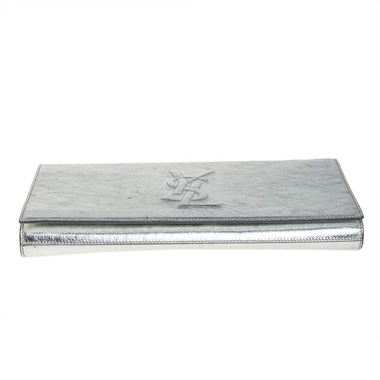 Pre Owned Yves Saint Laurent Silver Patent Leather Belle De Jour Clutch