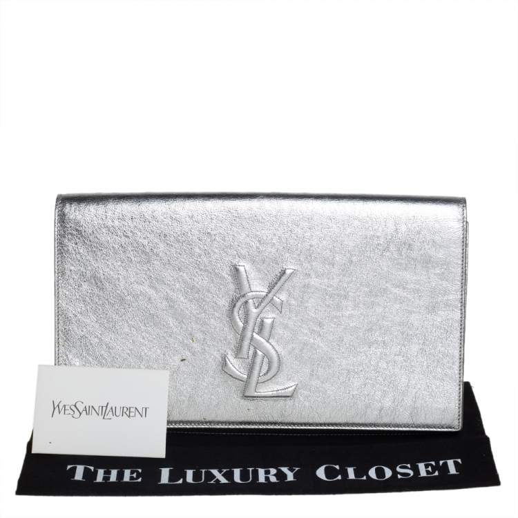 Pre Owned Yves Saint Laurent Silver Patent Leather Belle De Jour Clutch