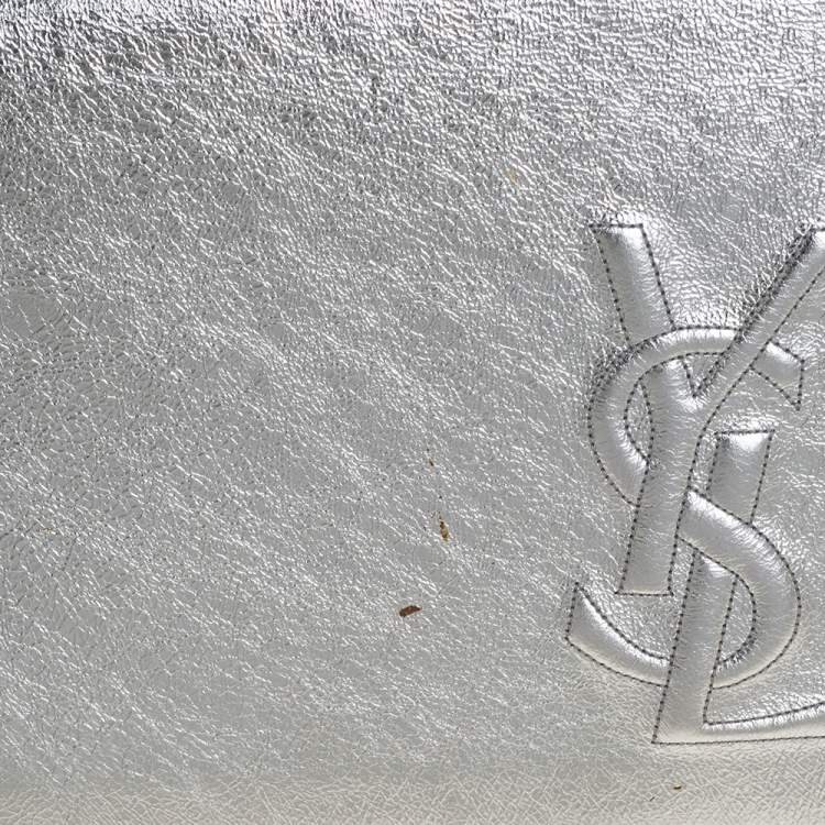 Pre Owned Yves Saint Laurent Silver Patent Leather Belle De Jour Clutch