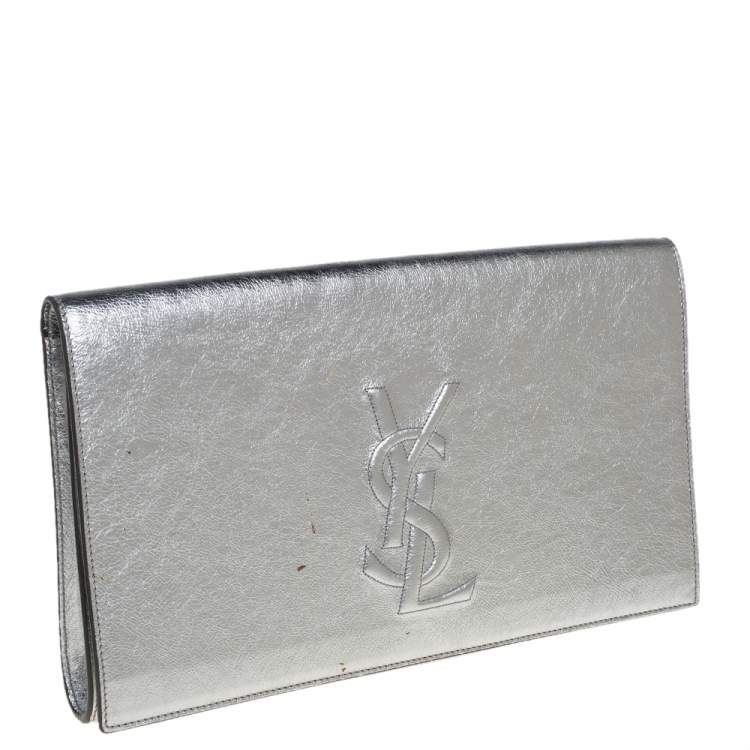 Pre Owned Yves Saint Laurent Silver Patent Leather Belle De Jour Clutch