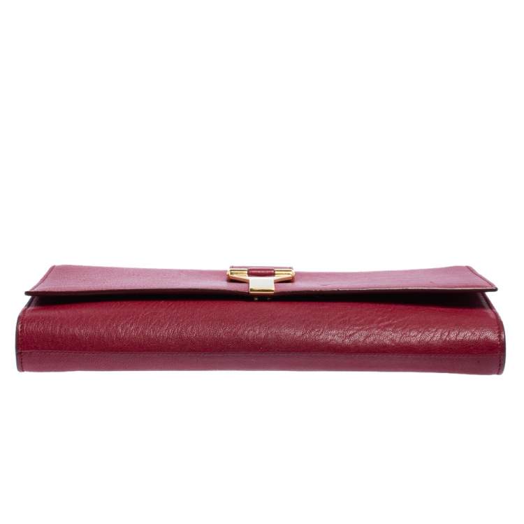 Pre Owned Yves Saint Laurent Red Leather Y-Ligne Clutch