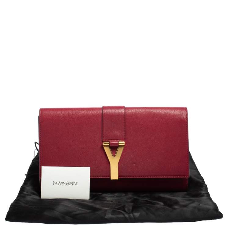 Pre Owned Yves Saint Laurent Red Leather Y-Ligne Clutch
