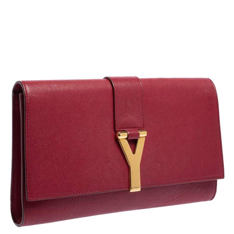 Pre Owned Yves Saint Laurent Red Leather Y-Ligne Clutch