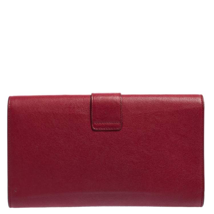 Pre Owned Yves Saint Laurent Red Leather Y-Ligne Clutch