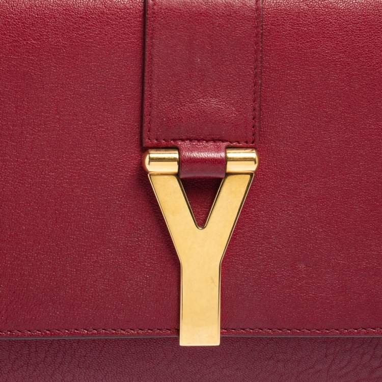 Pre Owned Yves Saint Laurent Red Leather Y-Ligne Clutch