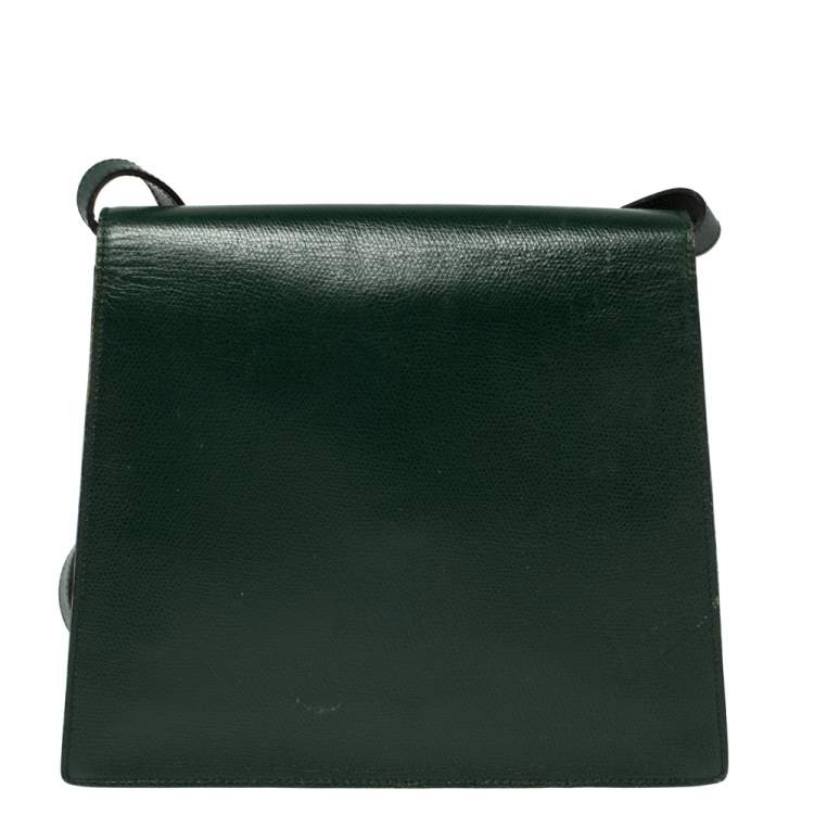 Pre Owned Yves Saint Laurent Green Leather Y Studded Flap Shoulder Bag