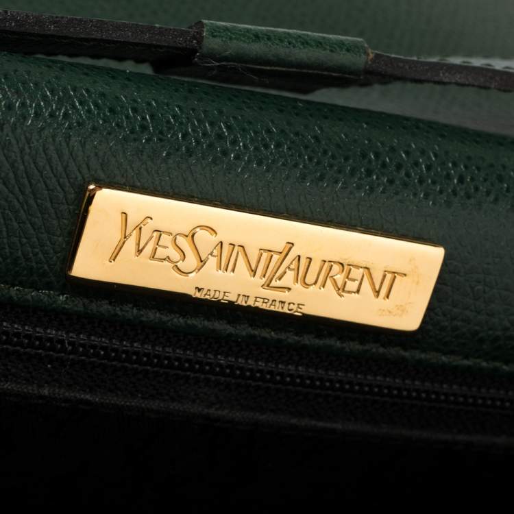 Pre Owned Yves Saint Laurent Green Leather Y Studded Flap Shoulder Bag