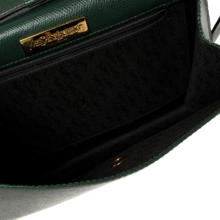 Pre Owned Yves Saint Laurent Green Leather Y Studded Flap Shoulder Bag