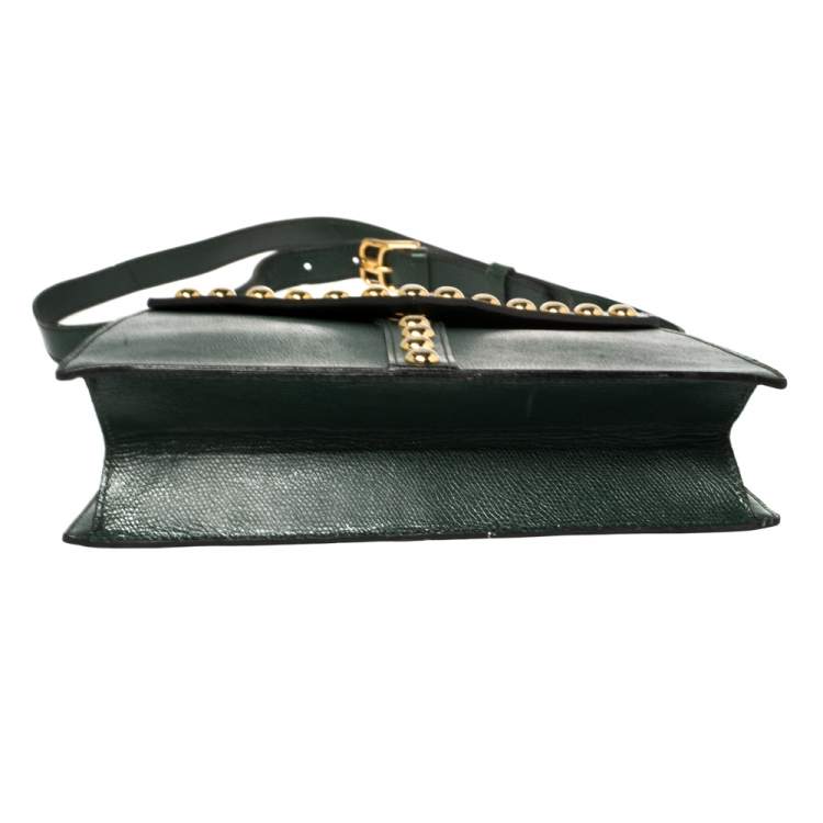 Pre Owned Yves Saint Laurent Green Leather Y Studded Flap Shoulder Bag