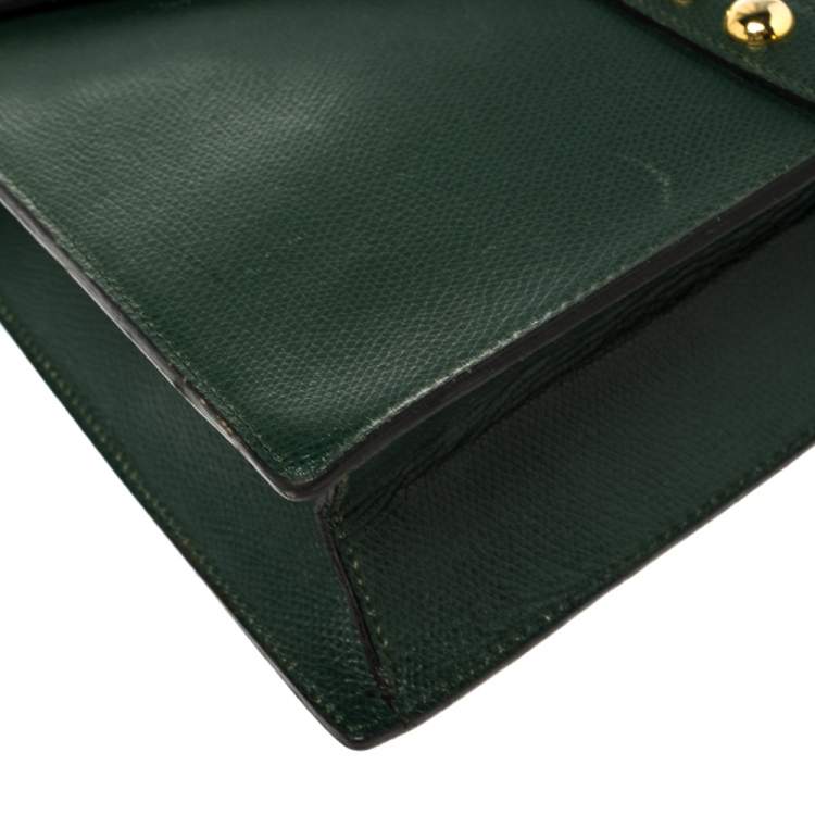 Pre Owned Yves Saint Laurent Green Leather Y Studded Flap Shoulder Bag