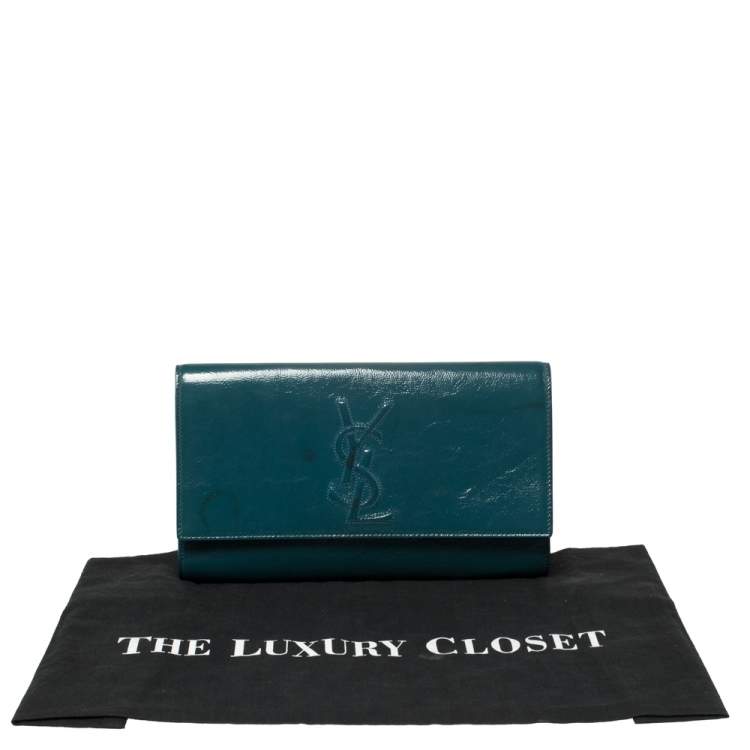 Pre Owned Yves Saint Laurent Teal Blue Patent Leather Belle De Jour Clutch