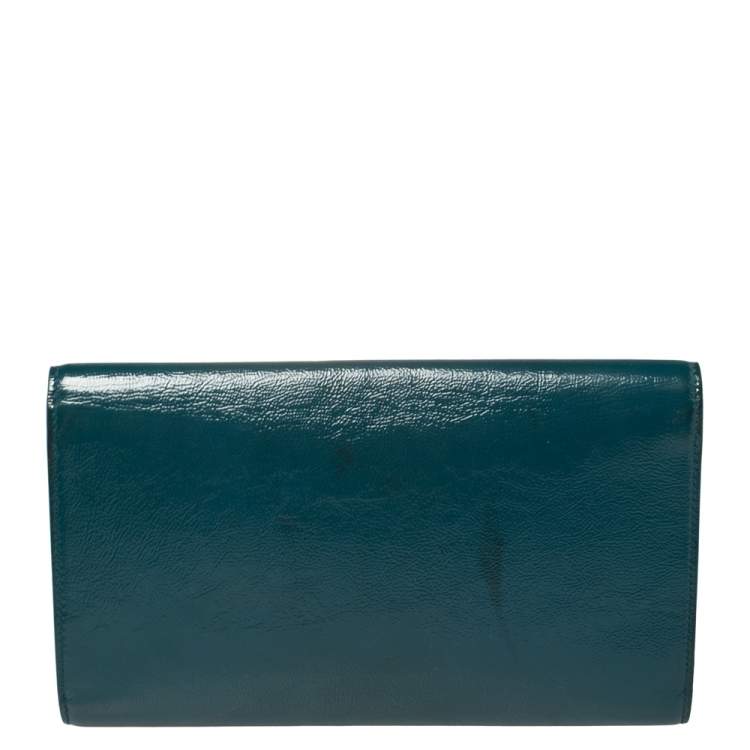 Pre Owned Yves Saint Laurent Teal Blue Patent Leather Belle De Jour Clutch