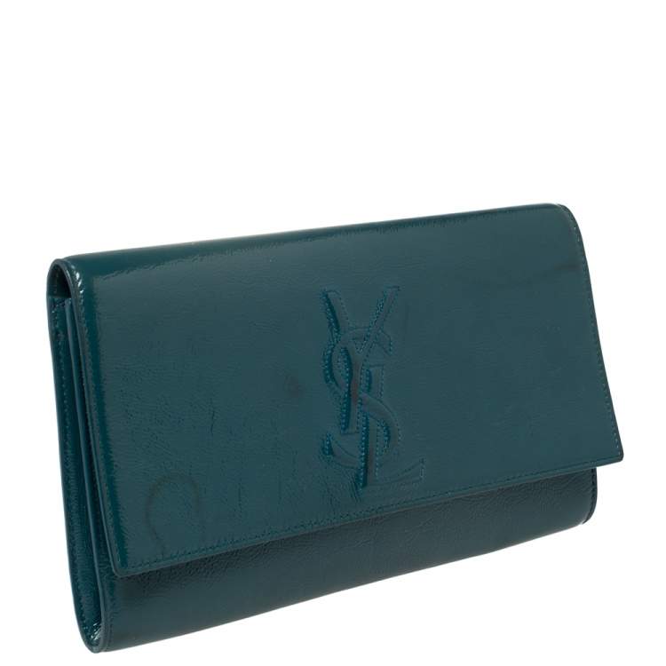 Pre Owned Yves Saint Laurent Teal Blue Patent Leather Belle De Jour Clutch