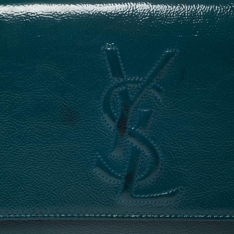 Pre Owned Yves Saint Laurent Teal Blue Patent Leather Belle De Jour Clutch