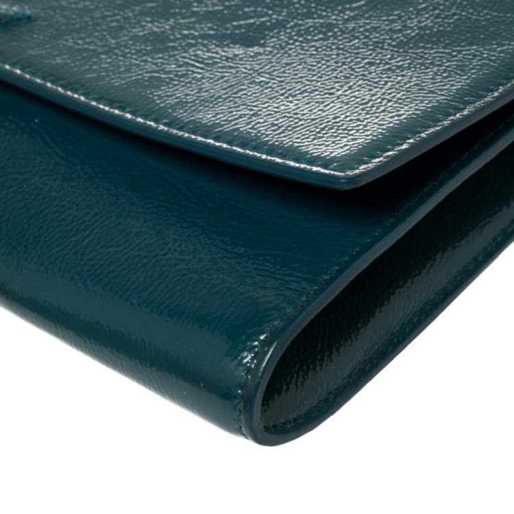 Pre Owned Yves Saint Laurent Teal Blue Patent Leather Belle De Jour Clutch