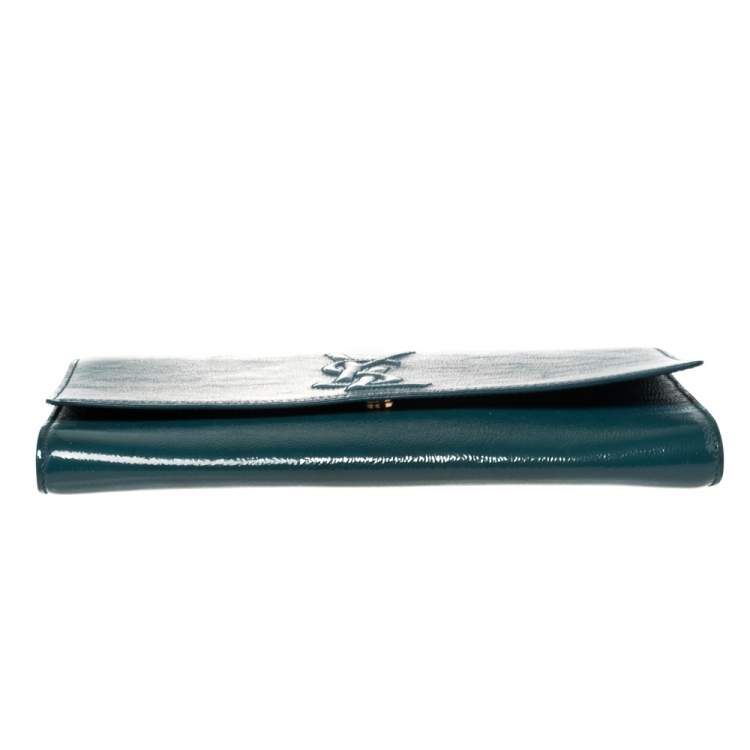 Pre Owned Yves Saint Laurent Teal Blue Patent Leather Belle De Jour Clutch