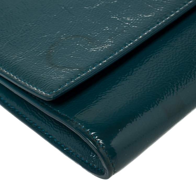 Pre Owned Yves Saint Laurent Teal Blue Patent Leather Belle De Jour Clutch